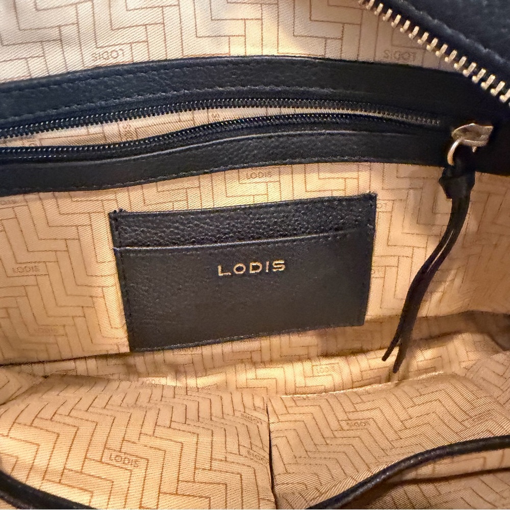 Lodis Black Leather Satchel with Gold Hardware Detail - Picture 13 of 16